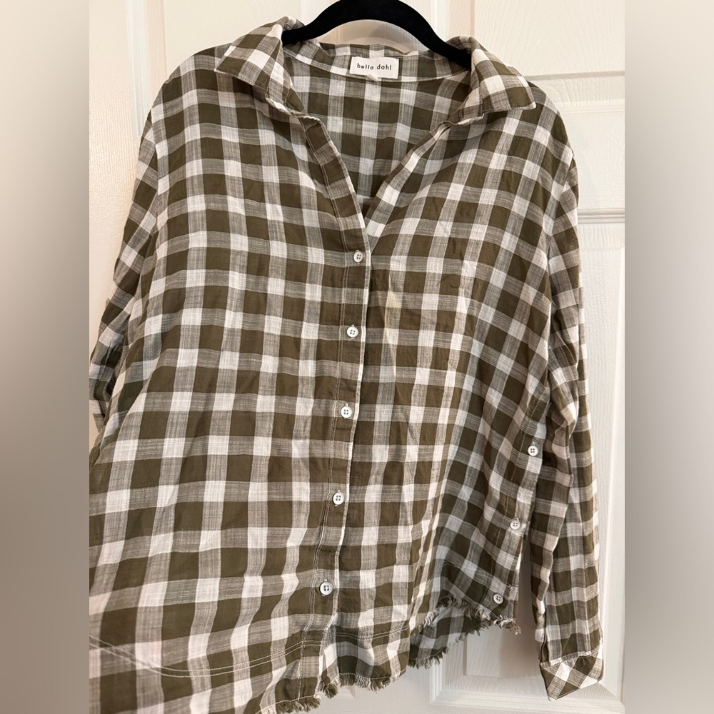 Bella Dahl Green and White Plaid Button Up Collared Blouse Top - Women’s L - Picture 6 of 7